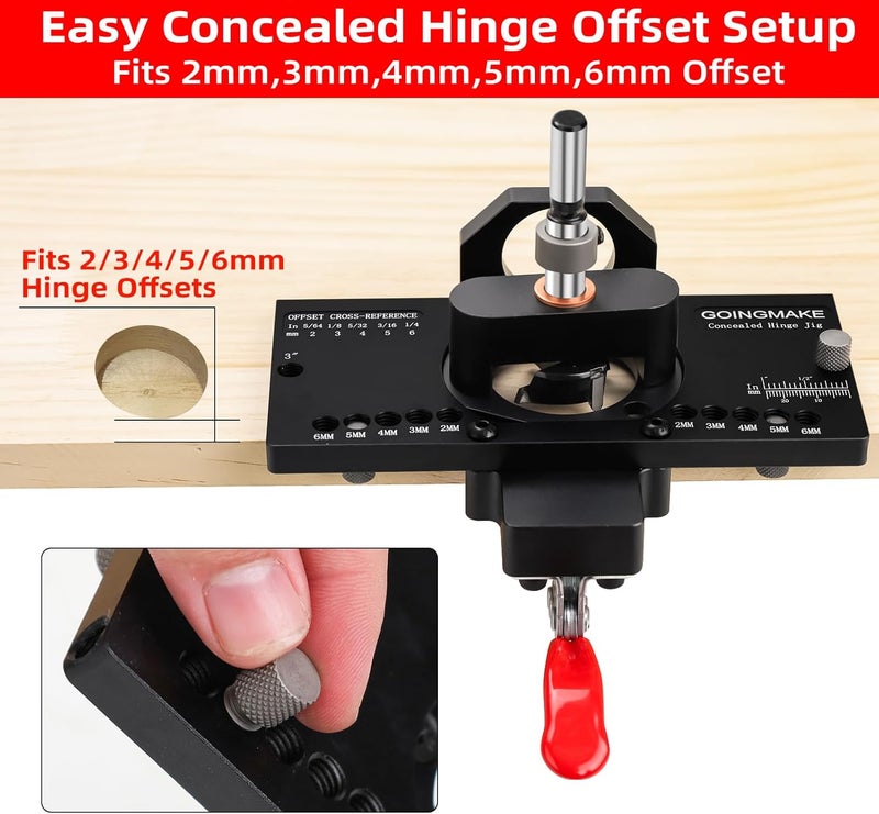 goingmake Metal Concealed Hinge Jig with Quick Clamp and Dust Vacuum Adapter Concealed Door Hinge Jig 35mm Cabinet Hinge Jig Hinge Hole Drilling Jig for Woodworking Door Cabinet Hinges Mounting Tool - Image 4